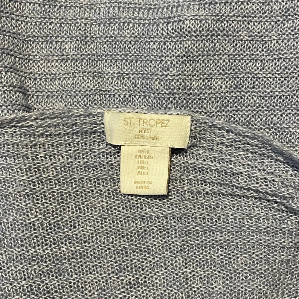 St. Tropez West Blue 100% Linen Boat Neck Long Sleeve Knit Sweater Womens Large